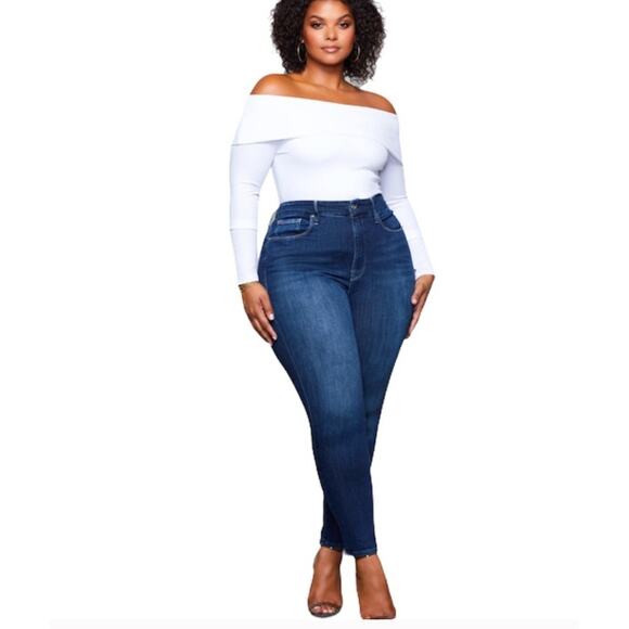 Good American Good Legs Skinny Cropped Jeans in Blue260 Womens Size 14/32 - Picture 3 of 11